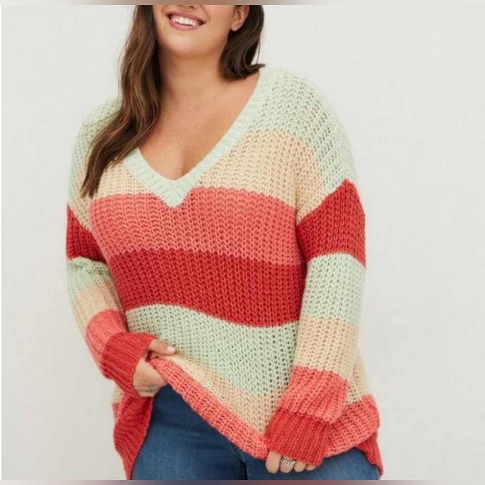 NWT Torrid Stripe LS Vneck Pullover Knit Size 3X Sweater Women's Color Full